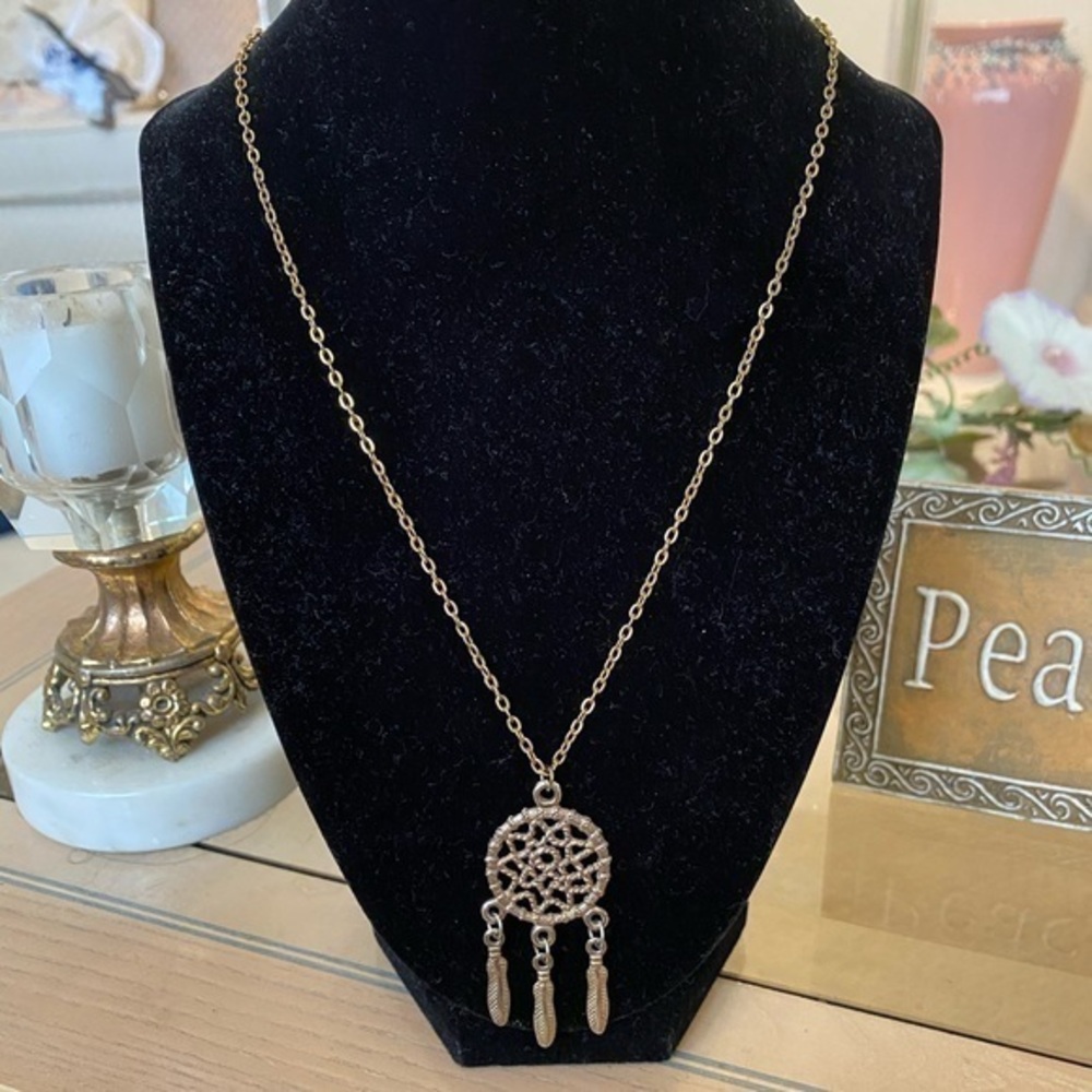 Vintage Dreamcatcher Gold Tone Necklace